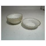 Vintage Anchor Fire King White Milk Glass Swirl w/Gold Trim Serving Bowl
