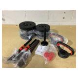 BalanceFrom 40LB 4-in-1 Dumbbell Set - Converts to Barbell & Kettlebell, 12 Plates (4LB, 5LB, 6LB), Non-Slip Red Handles, Durable PE, Includes Connector Bar & Collar Locks