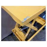 1100lbs Hydraulic Lift Table Cart. 34" Lifting Height, Manual Single Scissor Lift Table with 4 wheels and Non- Slip Pad, Hydraulic Scissor Cart for Material Handling, Yellow