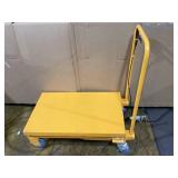 1100lbs Hydraulic Lift Table Cart. 34" Lifting Height, Manual Single Scissor Lift Table with 4 wheels and Non- Slip Pad, Hydraulic Scissor Cart for Material Handling, Yellow