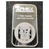 1 TROY OZ .999 FINE SILVER APMEX BAR