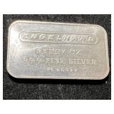 1 TROY OZ .999 FINE SILVER ENGELHARD BAR