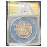 1876 US SEATED LIBERTY HALF DOLLAR ANACS VG10
