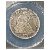 1876 US SEATED LIBERTY HALF DOLLAR ANACS VG10