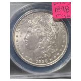1898 US MORGAN SILVER DOLLAR ANACS ERROR SLAB MS61