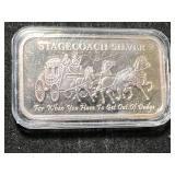 1 TROY OZ .999 FINE SILVER STAGECOACH SILVER BAR IN AIRTITE