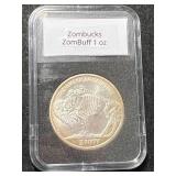 1 TROY OZ .999 FINE SILVER ZOMBUCKS ZOMBUFF ROUND