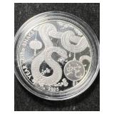 1 TROY OZ .999 FINE SILVER 2025 YEAR OF THE SNAKE ROUND IN AIRTITE