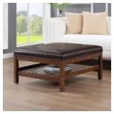 Designs4Comfort Silverton Coffee Table Ottoman w/Shelf in Espresso Faux Leather