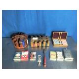 Vintage Poker Chips, Chip Holder, and Cards