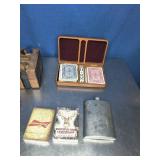 Vintage Poker Chips, Chip Holder, and Cards