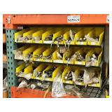 Lot of (Shelf Contents) Parts Organizer 24-bin + Rack with Contents of Assorted Replacement Parts, Hose Connectors (in original packaging)