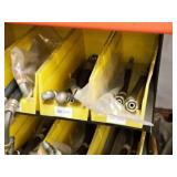 Lot of (Shelf Contents) Parts Organizer 24-bin + Rack with Contents of Assorted Replacement Parts, Hose Connectors (in original packaging)