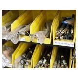 Lot of (Shelf Contents) Parts Organizer 24-bin + Rack with Contents of Assorted Replacement Parts, Hose Connectors (in original packaging)
