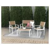 Winston  4pc Outdoor Set  Composite Polywood All Weather Wood White/Brown  BENCH SIZE: 42" L X 23.5" D X 36" H COFFEE TABLE SIZE : 36" L x 20" D  x 16" H