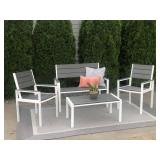 Winston  4pc Outdoor Set  Composite Polywood All Weather Wood White/Gray BENCH SIZE: 42" L X 23.5" D X 36" H COFFEE TABLE SIZE : 36" L x 20" D  x 16" H