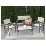 Winston  4pc Outdoor Set  Composite Polywood All Weather Wood Gray/Gray  BENCH SIZE: 42" L X 23.5" D X 36" H COFFEE TABLE SIZE : 36" L x 20" D  x 16" H