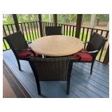 P - Patio Table with 4 Chairs and Red Cushions
