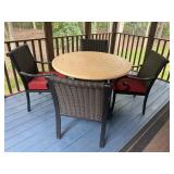 P - Patio Table with 4 Chairs and Red Cushions