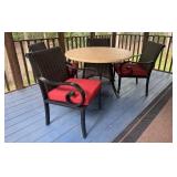 P - Patio Table with 4 Chairs and Red Cushions