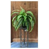 P - Metal Plant Stand with Decorative Scrollwork and Faux Fern