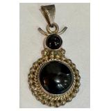 Vintage Mexican Sterling Silver 925 and Onyx Pendant