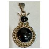 Vintage Mexican Sterling Silver 925 and Onyx Pendant
