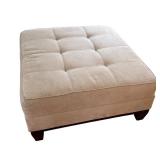 TVRM - Beige Upholstered Ottoman with Tufted Cushion and Wooden Legs