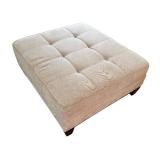 TVRM - Beige Upholstered Ottoman with Tufted Cushion and Wooden Legs