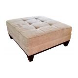TVRM - Beige Upholstered Ottoman with Tufted Cushion and Wooden Legs