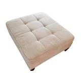 TVRM - Beige Upholstered Ottoman with Tufted Cushion and Wooden Legs