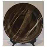 LR - 17 Inch Handmade Ceramic Platter with Abstract Glaze and Easel Stand