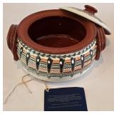 LR - Hand-Painted Bulgarian Terracotta Casserole with Lid and Studio Pottery Pitcher