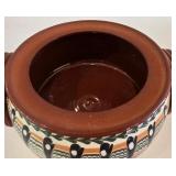 LR - Hand-Painted Bulgarian Terracotta Casserole with Lid and Studio Pottery Pitcher