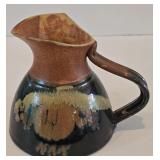 LR - Hand-Painted Bulgarian Terracotta Casserole with Lid and Studio Pottery Pitcher