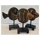 LR - Set of 3 Decorative Fish Figurines on Black Stands