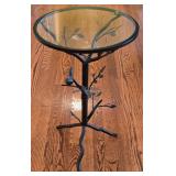 LR - Decorative Metal and Glass Accent Table with Bird and Leaf Design
