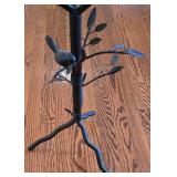 LR - Decorative Metal and Glass Accent Table with Bird and Leaf Design