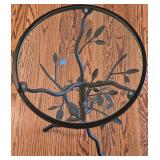 LR - Decorative Metal and Glass Accent Table with Bird and Leaf Design