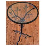 LR - Decorative Metal and Glass Accent Table with Bird and Leaf Design