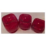 LR - Set of 3 Red Glass Canisters with Fleur-de-Lis Metal Lids