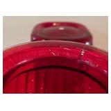 LR - Set of 3 Red Glass Canisters with Fleur-de-Lis Metal Lids