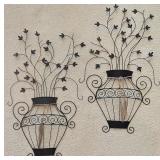 LR - Set of 2 Large Metal Wall Art Vases with Floral Design