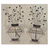 LR - Set of 2 Large Metal Wall Art Vases with Floral Design