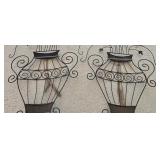 LR - Set of 2 Large Metal Wall Art Vases with Floral Design