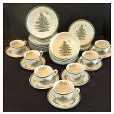 LR - Spode Christmas Tree Dinnerware Set with Cups, Saucers, Plates, and Bowls
