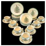 LR - Spode Christmas Tree Dinnerware Set with Cups, Saucers, Plates, and Bowls