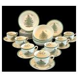 LR - Spode Christmas Tree Dinnerware Set with Cups, Saucers, Plates, and Bowls