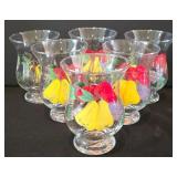 LR - Set of 6 Hand Painted Fruit Glasses and 2 Square Ceramic Serving Bowls