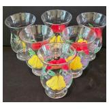 LR - Set of 6 Hand Painted Fruit Glasses and 2 Square Ceramic Serving Bowls